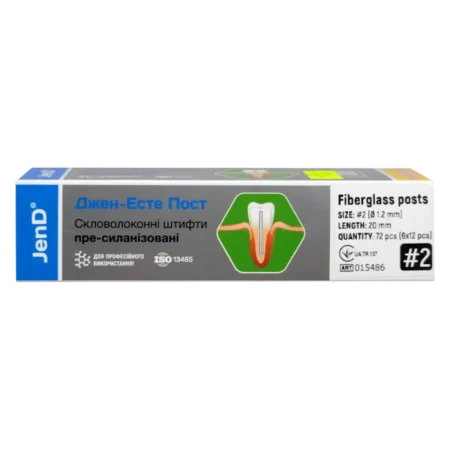 Jen-Esthe Post Pre-Silanized (Джен-Есте Пре-Сіланизовані), 72шт/пак розм.= 2; діам.= 1.2 мм; колір: зелений - Штифти скловолоконні пре-сіланізовані (Джендентал-Україна)