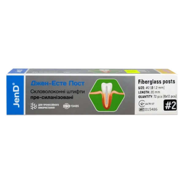 Jen-Esthe Post Pre-Silanized (Джен-Есте Пре-Сіланизовані), 72шт/пак розм.= 2; діам.= 1.2 мм; колір: зелений - Штифти скловолоконні пре-сіланізовані (Джендентал-Україна)